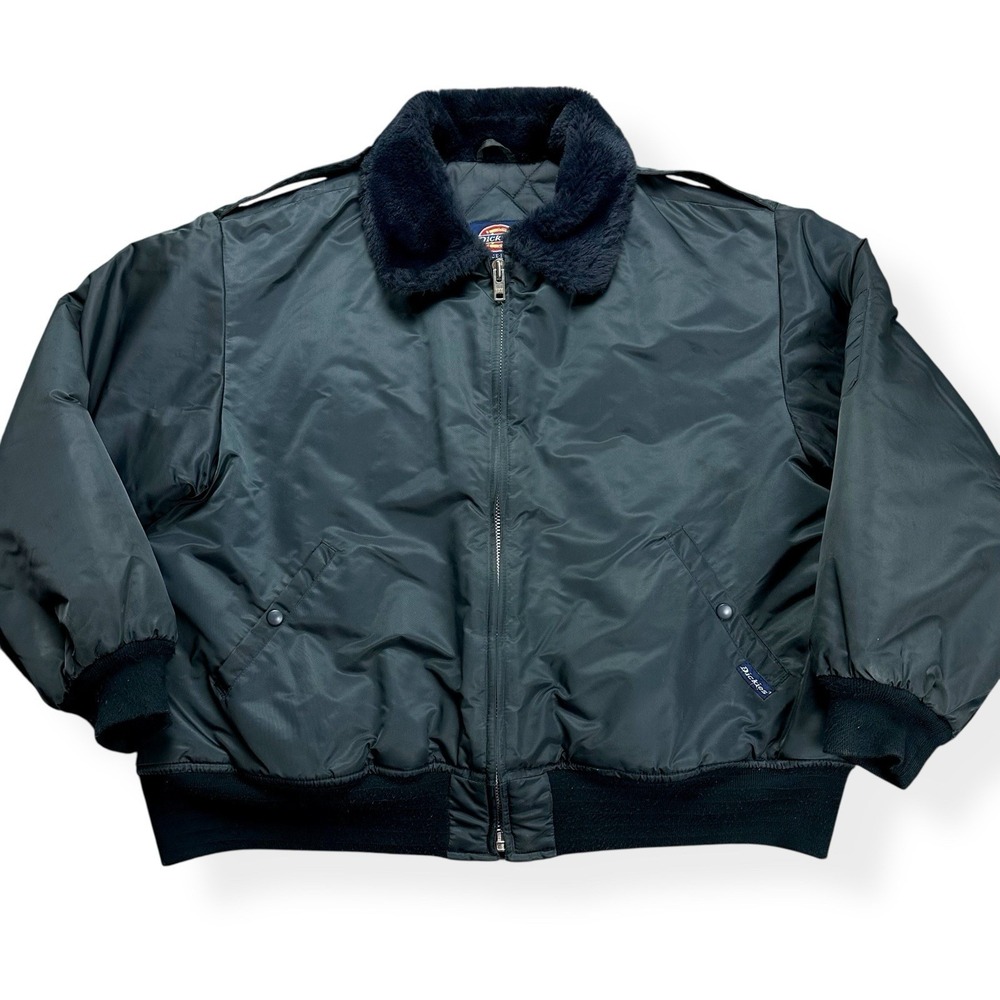 Vintage Dickies Navy Flight Bomber Jacket Men's 2XL Fur Collar Quilted